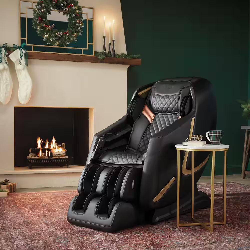 Prestige Series Black Faux Leather Reclining 3D Massage Chair with Foot Rollers and Heated Seat