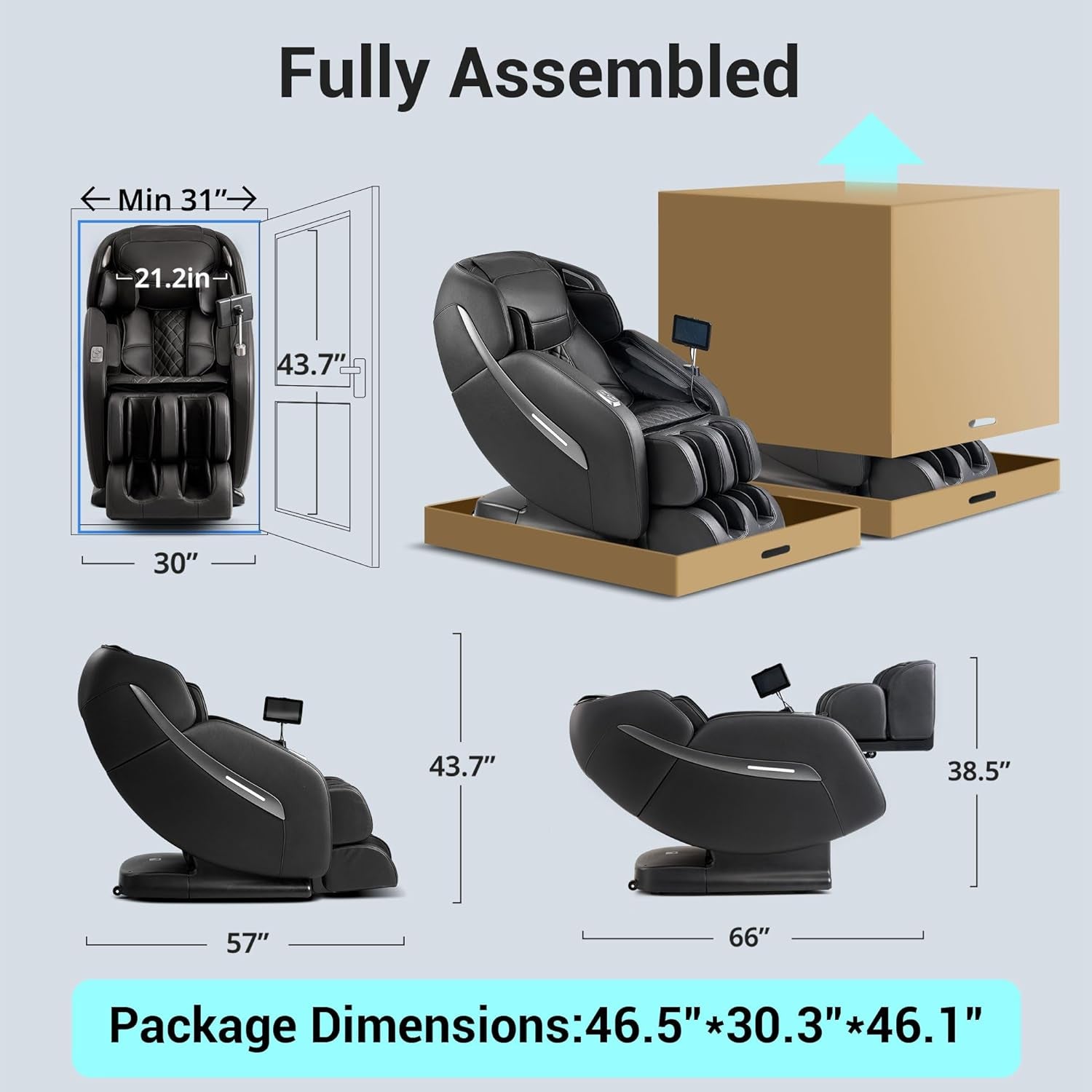 Massage Chair, Full Body Zero Gravity SL Track Shiatsu Massage Chairs with Calf Heating, Thai Stretch, M1612 Black