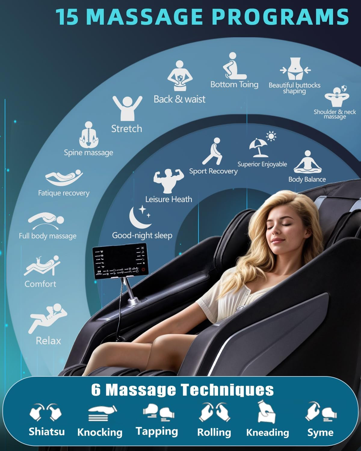 Full Body Zero Gravity Massage Chair with Body Scan 4D Intelligent Shiatsu Strecth Massage, Back/Leg Heated with AI Voice Control Bluetooth Speaker Airbags SL Track Massage Black