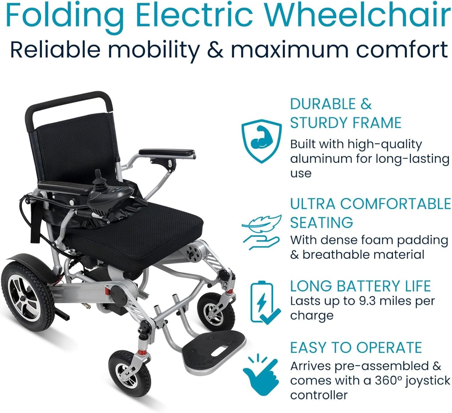 Folding Electric Wheelchair for Adults - Foldable Scooter Wheelchair - Accessories, Folding Power, Motorized, All Terrain Transport Travel Mobility Aid, Lightweight, Heavy Duty