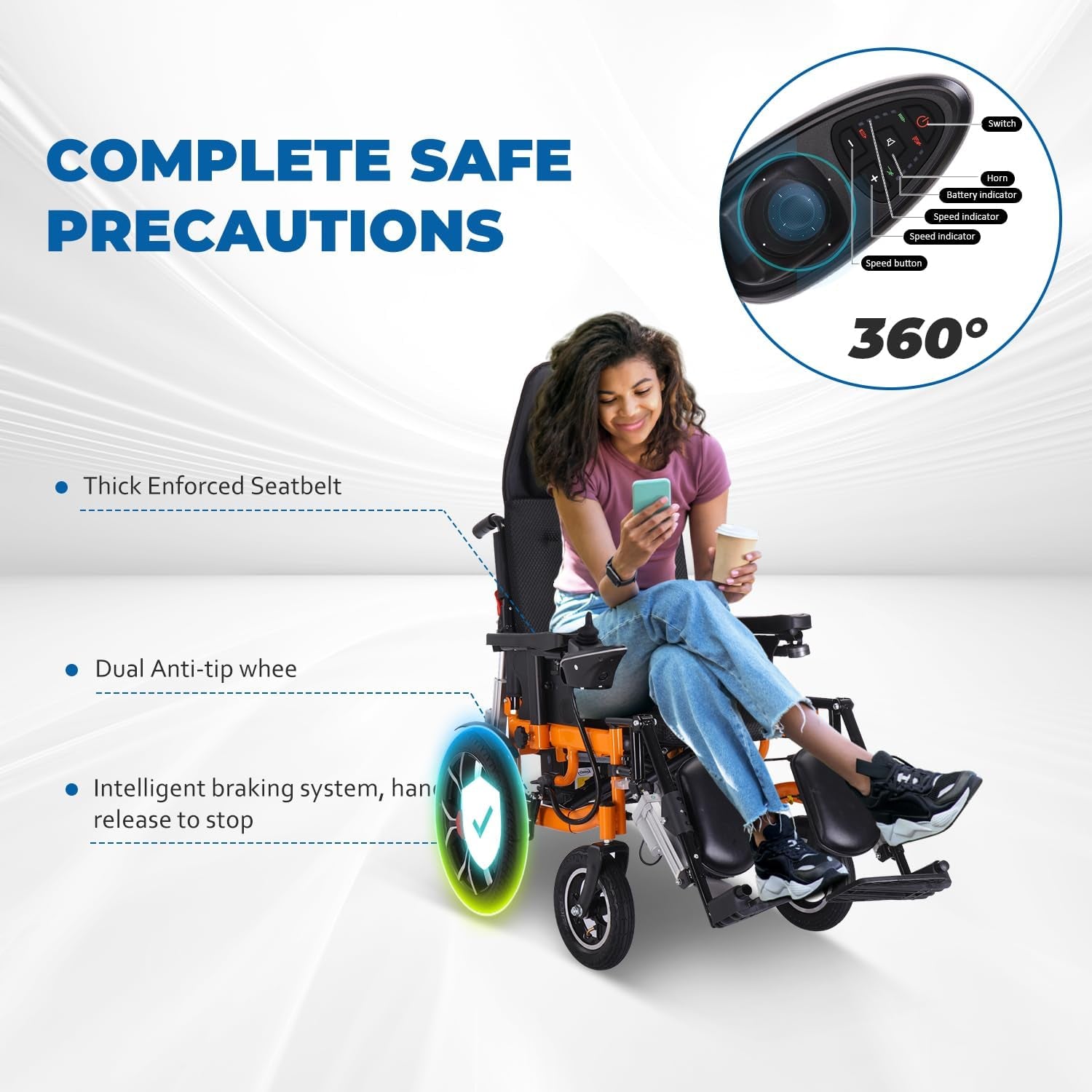 20Miles Long Travel Range,Lightweight Reclining Electric Wheelchair for Adults,All Terrain Foldable Intelligent Motorized Wheelchair,Power Reclining Wheelchair for Travel and Daily Use(Wider 21")