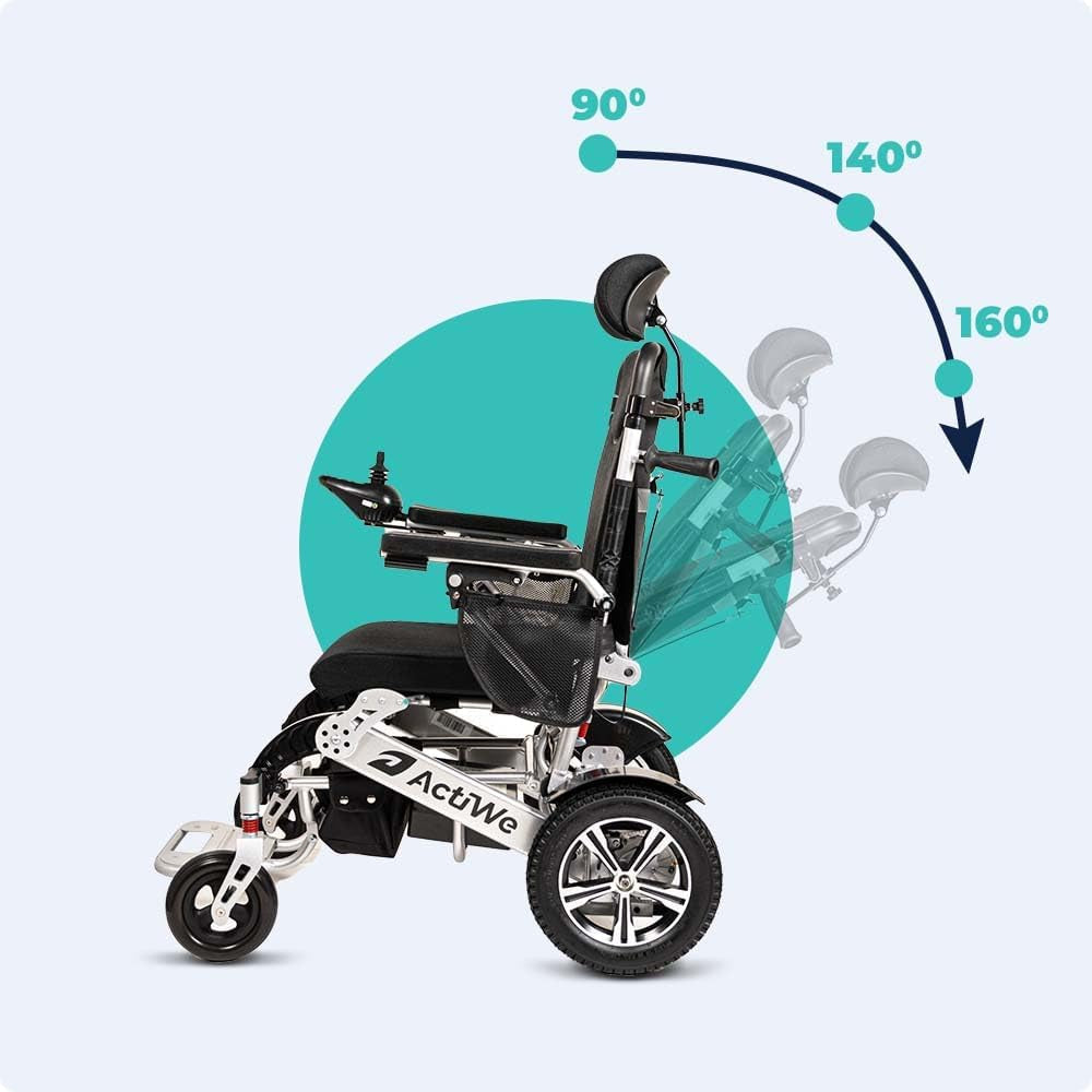 WX9000 Electric Wheelchairs for Adults Reclining Foldable Electric Wheelchair All Terrain Motorized Wheelchair for Adults Portable Folding Power Wheel Chair, Silla De Ruedas Electrica -Silver