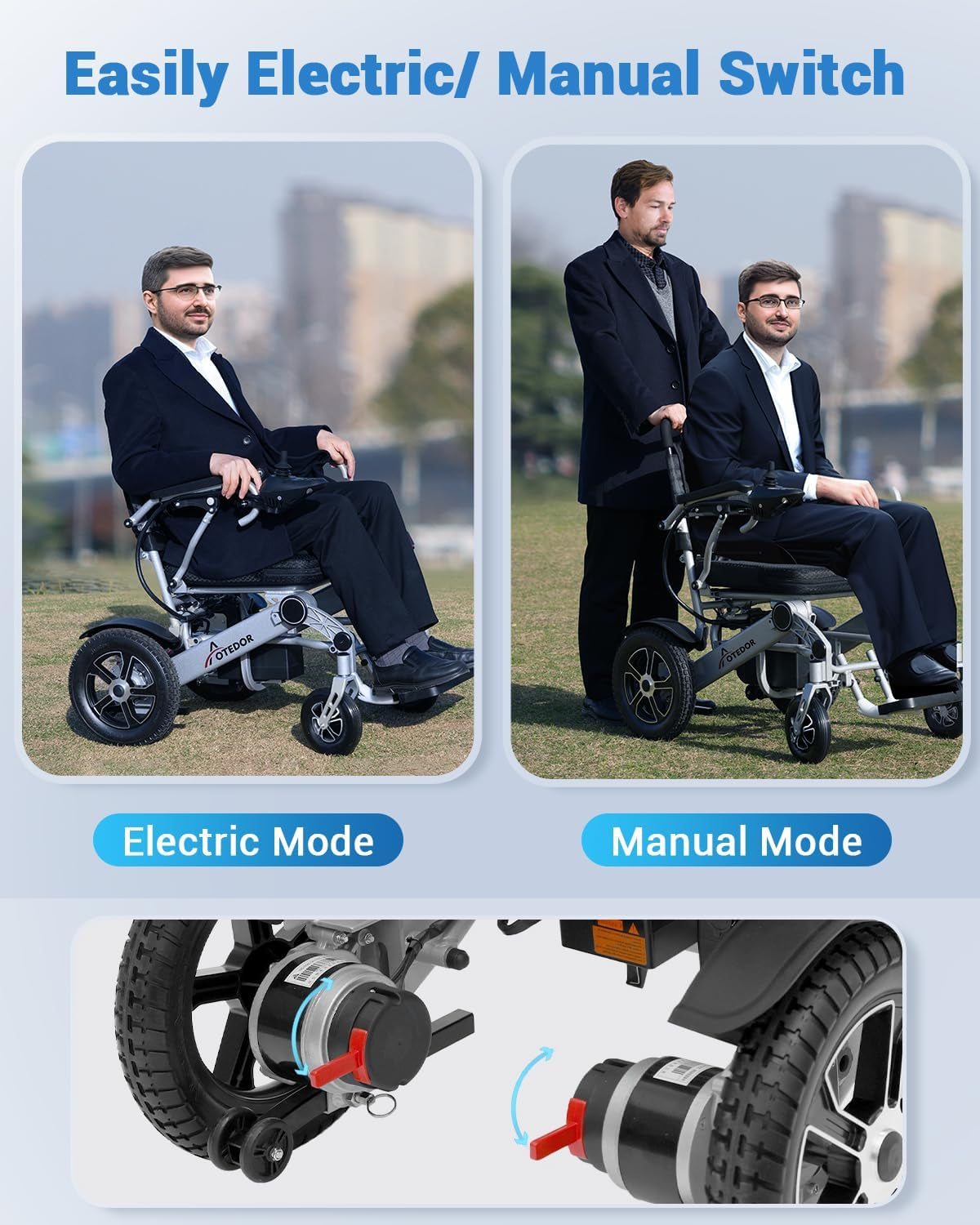 [2025 Upgrade]  30 Miles Long Travel Range, Electric Wheelchair for Adults Power Wheelchairs Lightweight Foldable All Terrain Motorized Wheelchair for Seniors Compact Portable Airline Approved