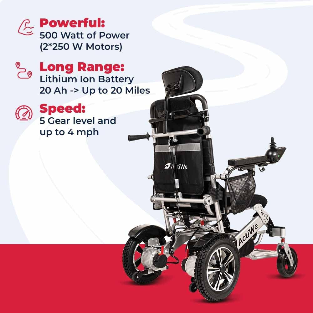 WX9000 Electric Wheelchairs for Adults Reclining Foldable Electric Wheelchair All Terrain Motorized Wheelchair for Adults Portable Folding Power Wheel Chair, Silla De Ruedas Electrica -Silver