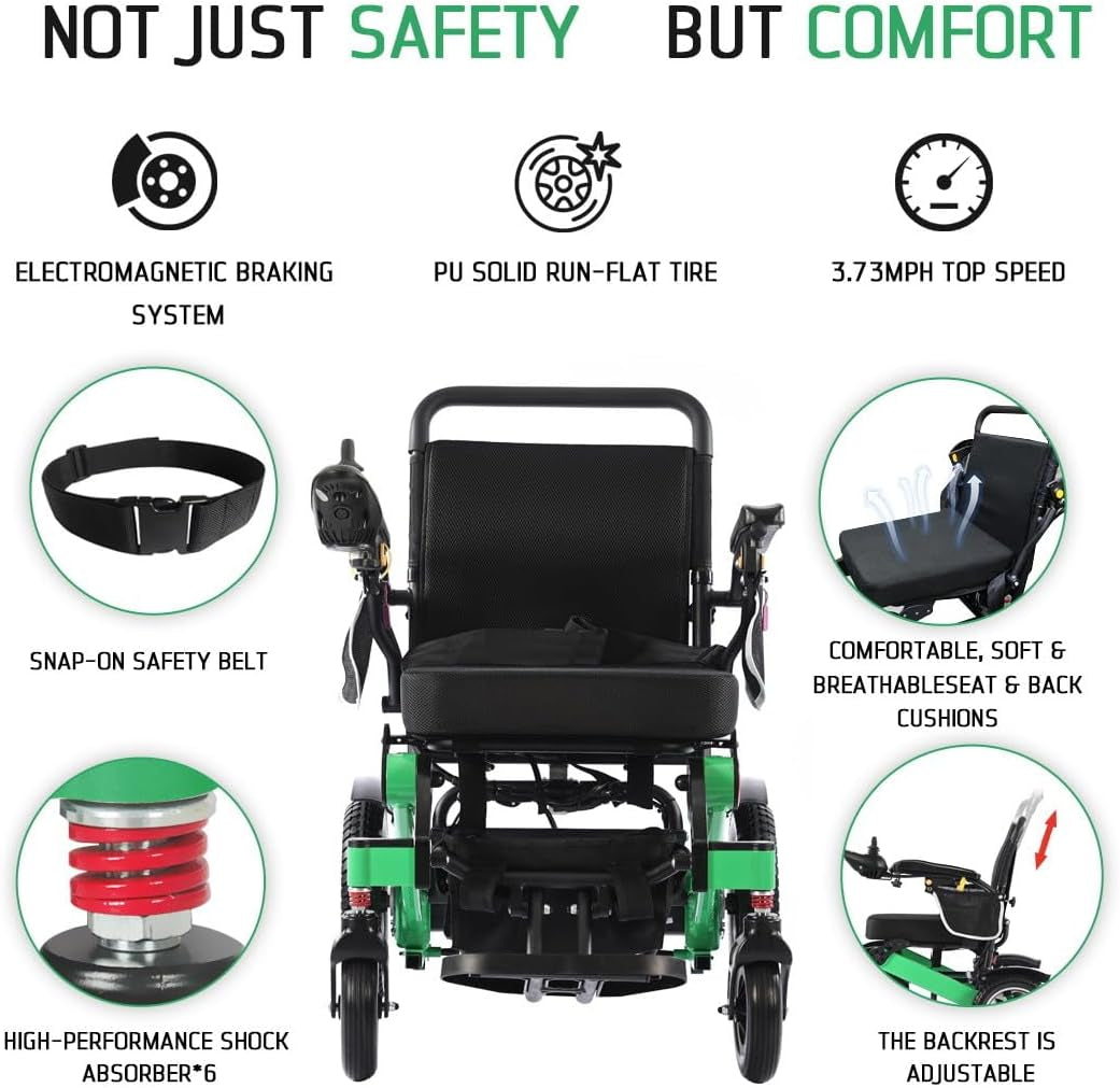 Lightweight Portable Electric Wheelchair, Adult Mobility Wheelchair, 600W Powerful Motor, 24Ah(2X12Ah) Lithium Battery, Range 12.4-15.5 Mi, Simple Controls, Easy Folding - Local Shipping in USA.