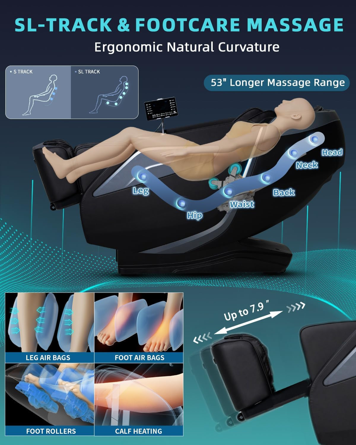 Full Body Zero Gravity Massage Chair with Body Scan 4D Intelligent Shiatsu Strecth Massage, Back/Leg Heated with AI Voice Control Bluetooth Speaker Airbags SL Track Massage Black