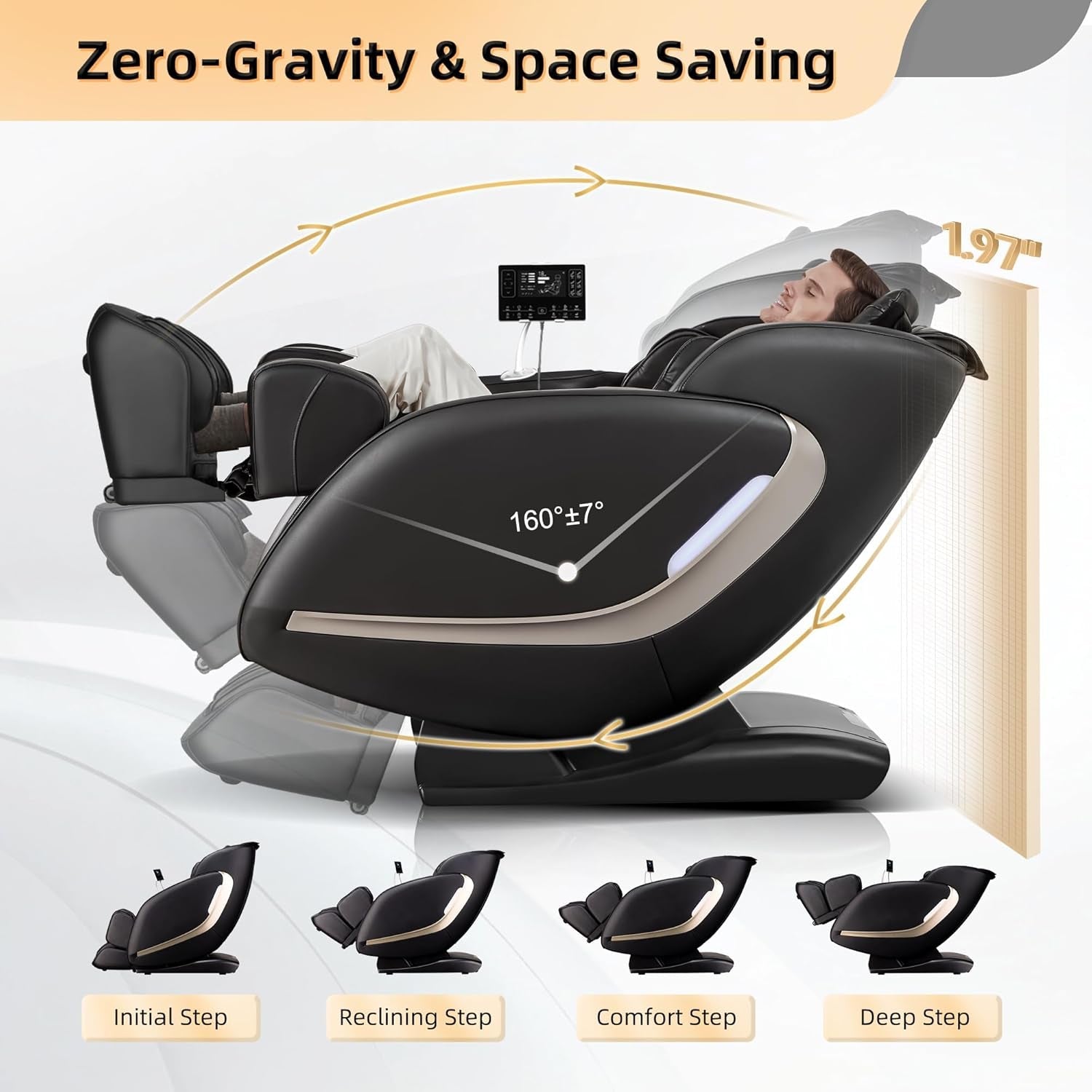 2025 Massage Chair, 4D Full Body Zero Gravity Massage Chairs with APP, SL Track Shiatsu Stretch Massage Recliner Chair with Electric Footrest, Heat, Foot Rollers, Body Scan(Black)