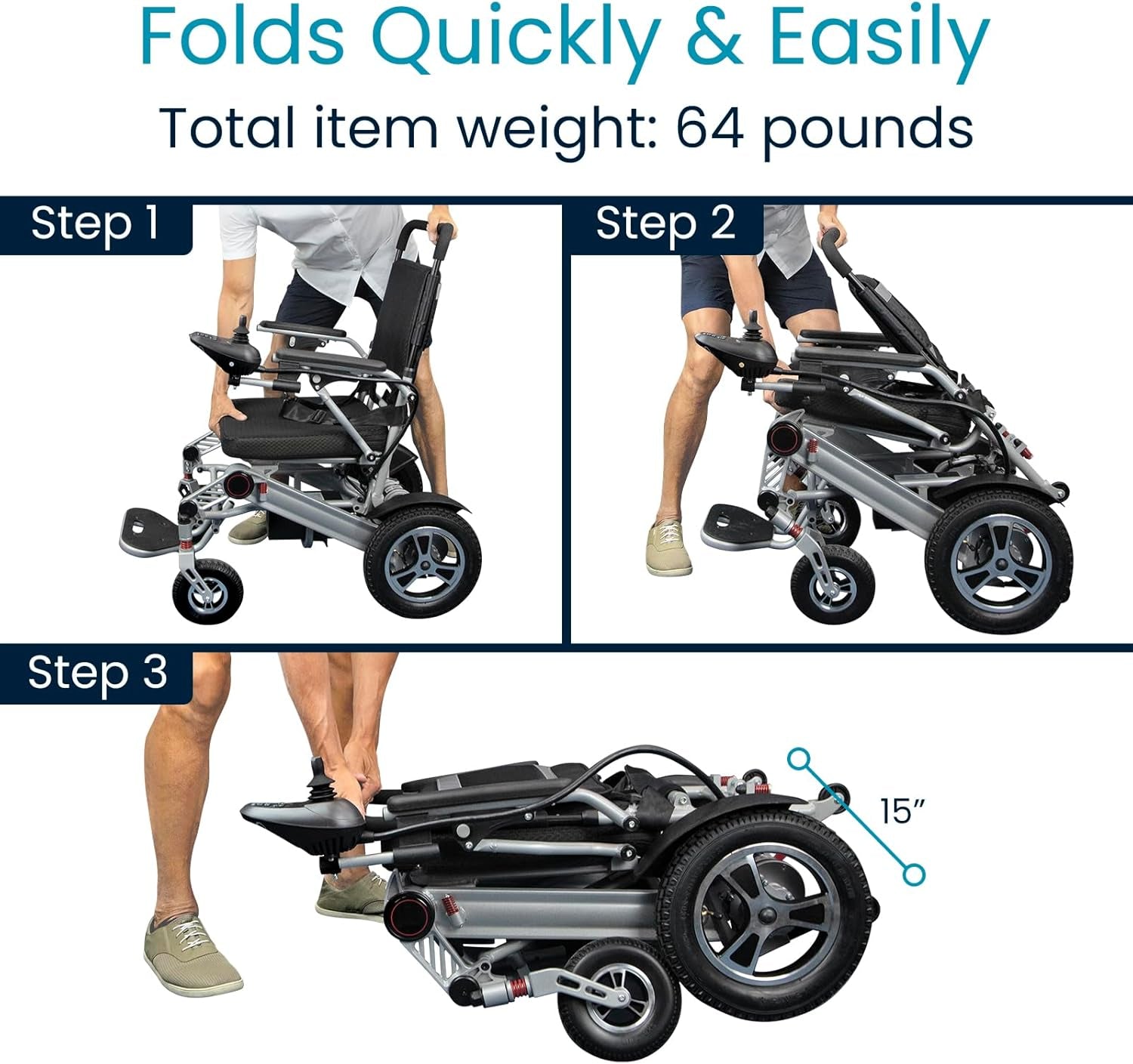 Folding Electric Wheelchair for Adults - Foldable Scooter Wheelchair - Accessories, Folding Power, Motorized, All Terrain Transport Travel Mobility Aid, Lightweight, Heavy Duty